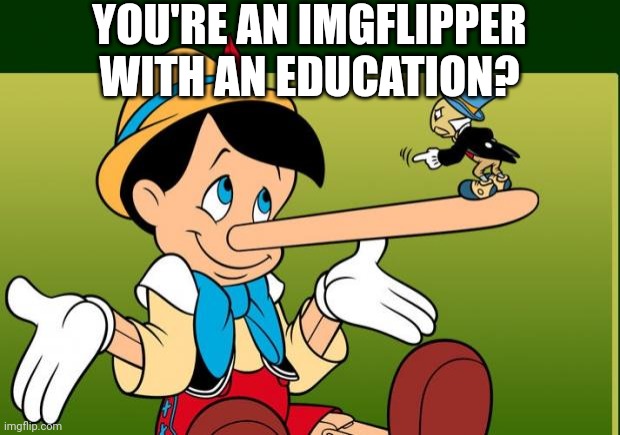 Liar | YOU'RE AN IMGFLIPPER WITH AN EDUCATION? | image tagged in liar | made w/ Imgflip meme maker