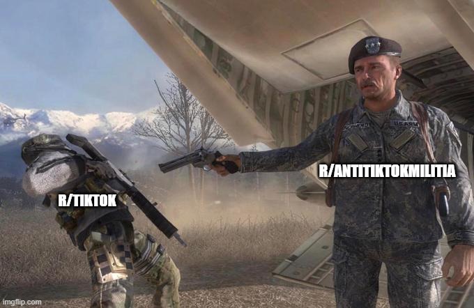Betrayal at its finest | R/ANTITIKTOKMILITIA; R/TIKTOK | image tagged in shepard betrays ghost | made w/ Imgflip meme maker