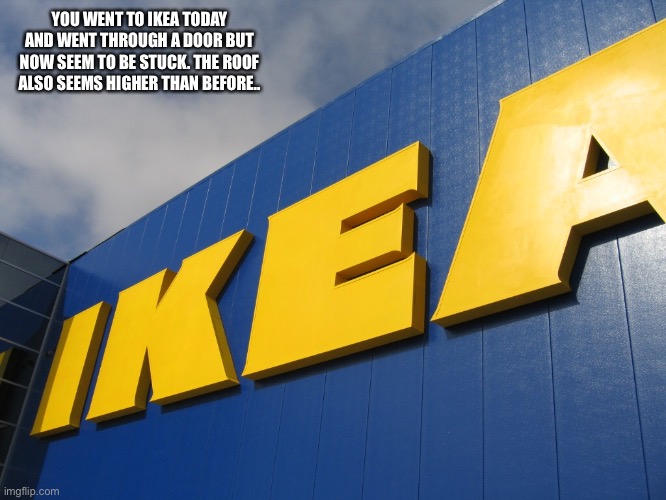 Scp-3008 rp | YOU WENT TO IKEA TODAY AND WENT THROUGH A DOOR BUT NOW SEEM TO BE STUCK. THE ROOF ALSO SEEMS HIGHER THAN BEFORE.. | image tagged in ikea,scp | made w/ Imgflip meme maker