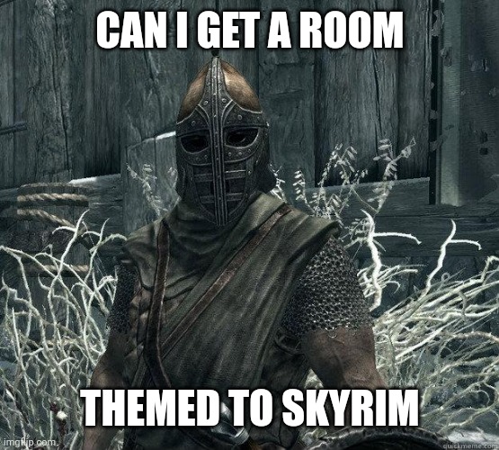 SkyrimGuard |  CAN I GET A ROOM; THEMED TO SKYRIM | image tagged in skyrimguard | made w/ Imgflip meme maker