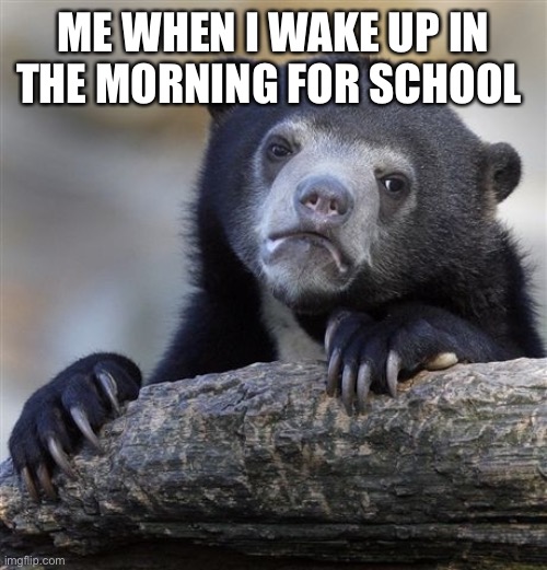 Confession Bear |  ME WHEN I WAKE UP IN THE MORNING FOR SCHOOL | image tagged in memes,confession bear | made w/ Imgflip meme maker