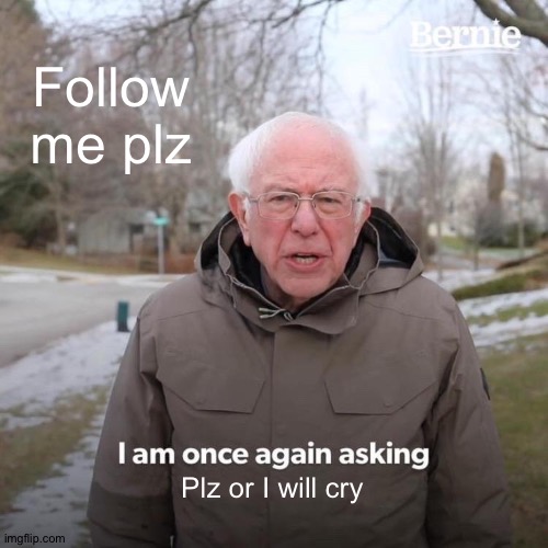 Plz I want a follow | Follow me plz; Plz or I will cry | image tagged in memes,bernie i am once again asking for your support | made w/ Imgflip meme maker