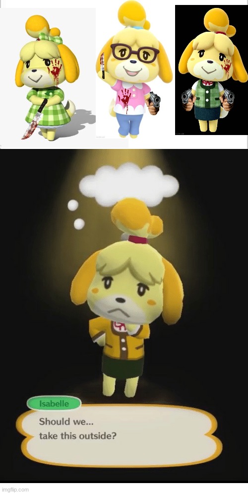 Psychotic Isabelle Mash Up | image tagged in white background,animal crossing,gaming | made w/ Imgflip meme maker