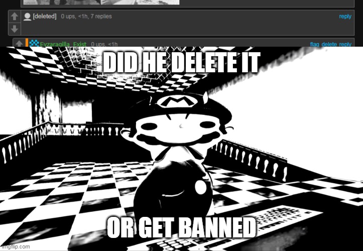 DID HE DELETE IT; OR GET BANNED | image tagged in very angry mario | made w/ Imgflip meme maker