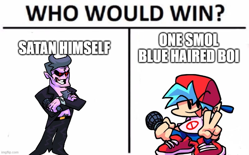 Who Would Win? | SATAN HIMSELF; ONE SMOL BLUE HAIRED BOI | image tagged in memes,who would win | made w/ Imgflip meme maker