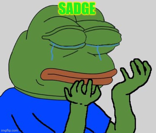 pepe cry | SADGE | image tagged in pepe cry | made w/ Imgflip meme maker