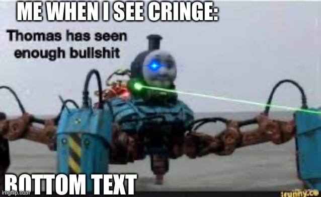 image title | ME WHEN I SEE CRINGE:; BOTTOM TEXT | image tagged in thomas has seen enough bullshit | made w/ Imgflip meme maker