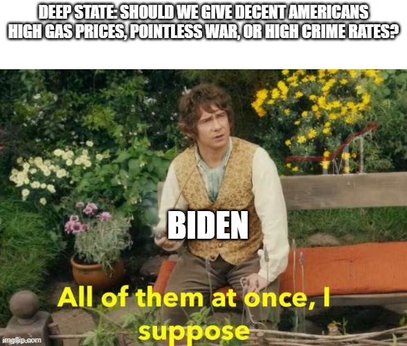 All of them at once I suppose |  DEEP STATE: SHOULD WE GIVE DECENT AMERICANS HIGH GAS PRICES, POINTLESS WAR, OR HIGH CRIME RATES? BIDEN | image tagged in all of them at once i suppose | made w/ Imgflip meme maker