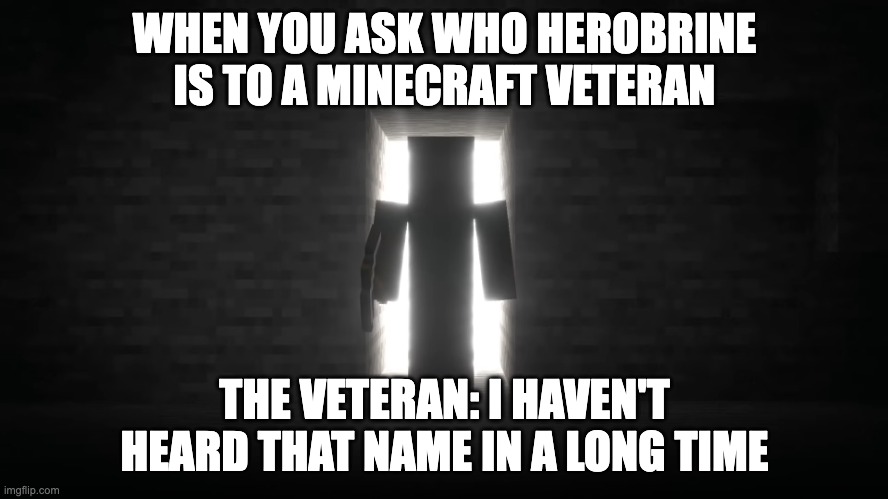 Minecraft Steve | WHEN YOU ASK WHO HEROBRINE IS TO A MINECRAFT VETERAN; THE VETERAN: I HAVEN'T HEARD THAT NAME IN A LONG TIME | image tagged in minecraft steve | made w/ Imgflip meme maker
