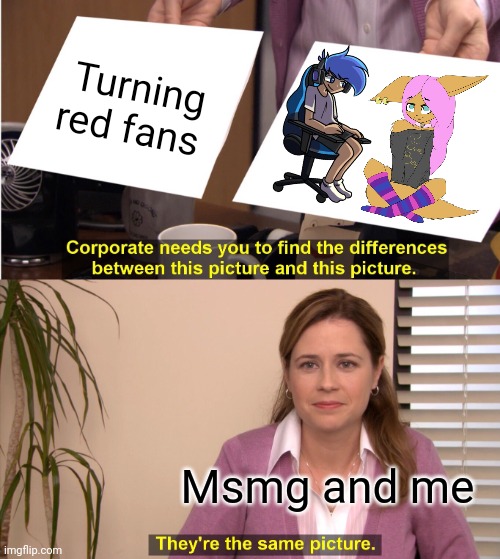 They're The Same Picture | Turning red fans; Msmg and me | image tagged in memes,they're the same picture | made w/ Imgflip meme maker