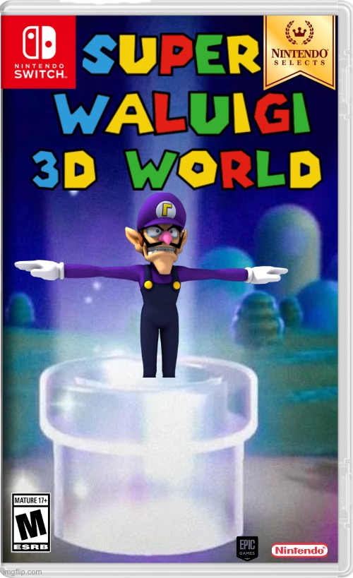Super Waluigi 3D World | image tagged in waluigi,fake switch game,mario,gaming,nintendo switch | made w/ Imgflip meme maker