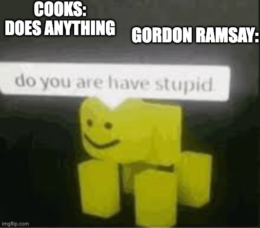 do you are have stupid | COOKS: DOES ANYTHING; GORDON RAMSAY: | image tagged in do you are have stupid | made w/ Imgflip meme maker