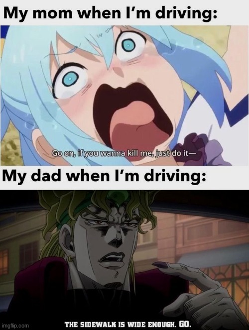 anime meme | image tagged in driving,dad,mom,me | made w/ Imgflip meme maker