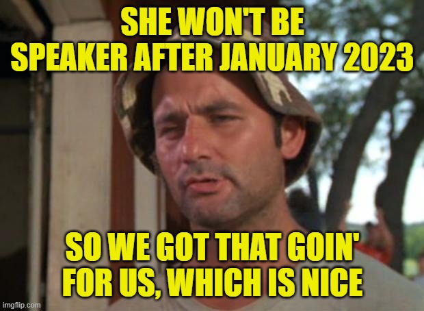 So I Got That Goin For Me Which Is Nice Meme | SHE WON'T BE SPEAKER AFTER JANUARY 2023 SO WE GOT THAT GOIN' FOR US, WHICH IS NICE | image tagged in memes,so i got that goin for me which is nice | made w/ Imgflip meme maker