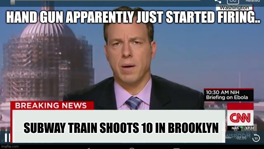 U-Haul van also being questioned | HAND GUN APPARENTLY JUST STARTED FIRING.. SUBWAY TRAIN SHOOTS 10 IN BROOKLYN | image tagged in cnn breaking news template | made w/ Imgflip meme maker