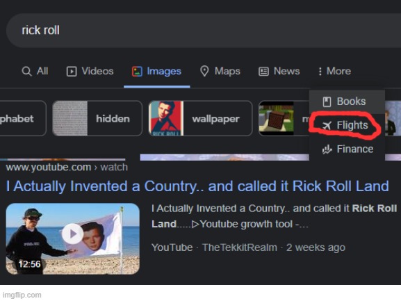 Lol rick roll land | image tagged in rickroll,google search | made w/ Imgflip meme maker