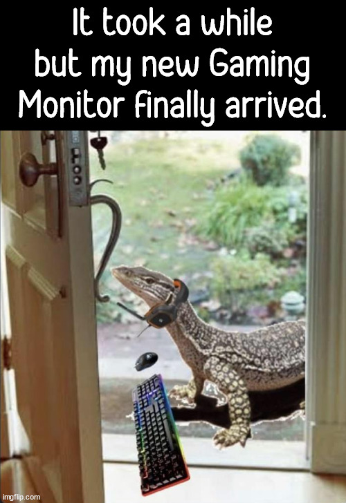 It took a while but my new Gaming Monitor finally arrived. | image tagged in gaming,bad pun | made w/ Imgflip meme maker