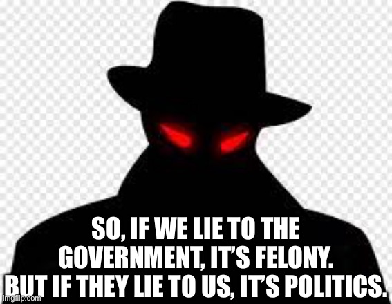 Citizens | SO, IF WE LIE TO THE GOVERNMENT, IT’S FELONY.
BUT IF THEY LIE TO US, IT’S POLITICS. | image tagged in government,felony,lie,politics,the people,citizens | made w/ Imgflip meme maker