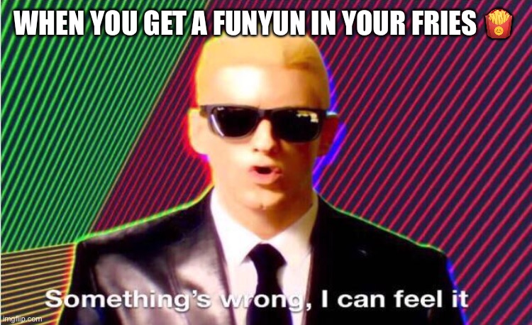 Something’s wrong | WHEN YOU GET A FUNYUN IN YOUR FRIES 🍟 | image tagged in something s wrong | made w/ Imgflip meme maker