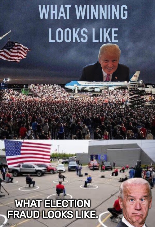 Crowd of thousands vs 2 dozen | WHAT ELECTION FRAUD LOOKS LIKE. | image tagged in biden rally 2020 | made w/ Imgflip meme maker