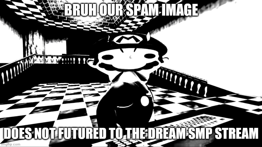 Very angry mario | BRUH OUR SPAM IMAGE; DOES NOT FUTURED TO THE DREAM SMP STREAM | image tagged in very angry mario | made w/ Imgflip meme maker