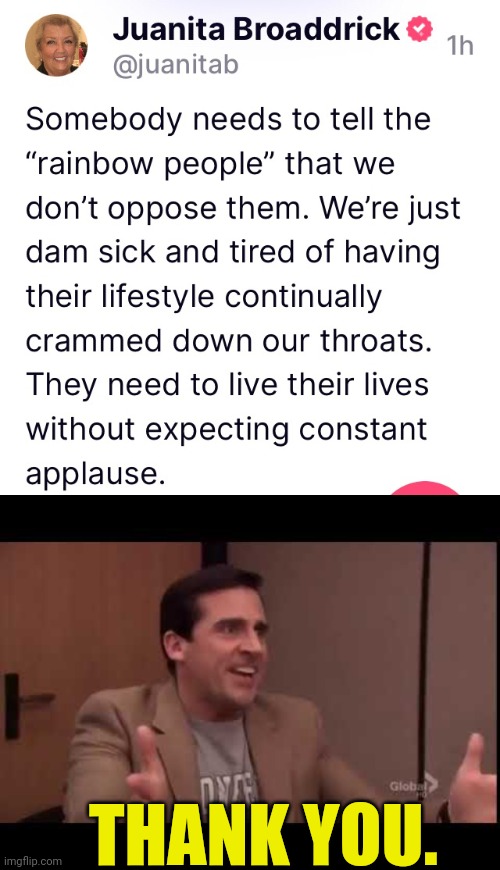 What she said | THANK YOU. | image tagged in that's what she said,michael scott,homosexual | made w/ Imgflip meme maker