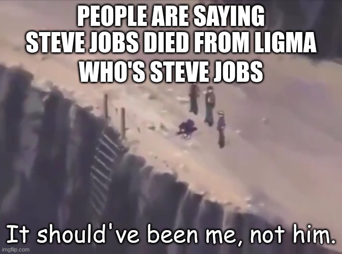 It should've been me, not him | PEOPLE ARE SAYING STEVE JOBS DIED FROM LIGMA; WHO'S STEVE JOBS | image tagged in it should've been me not him | made w/ Imgflip meme maker