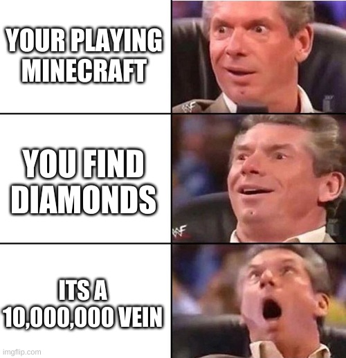 Vince McMahon | YOUR PLAYING MINECRAFT; YOU FIND DIAMONDS; ITS A 10,000,000 VEIN | image tagged in vince mcmahon | made w/ Imgflip meme maker