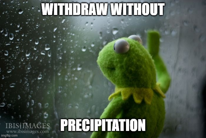 kermit window | WITHDRAW WITHOUT; PRECIPITATION | image tagged in kermit window | made w/ Imgflip meme maker