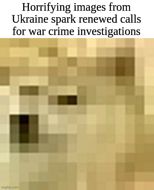 war crimes | Horrifying images from Ukraine spark renewed calls for war crime investigations | image tagged in blurry doge | made w/ Imgflip meme maker