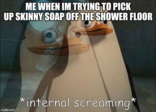 I hate this | ME WHEN IM TRYING TO PICK UP SKINNY SOAP OFF THE SHOWER FLOOR | image tagged in private internal screaming | made w/ Imgflip meme maker