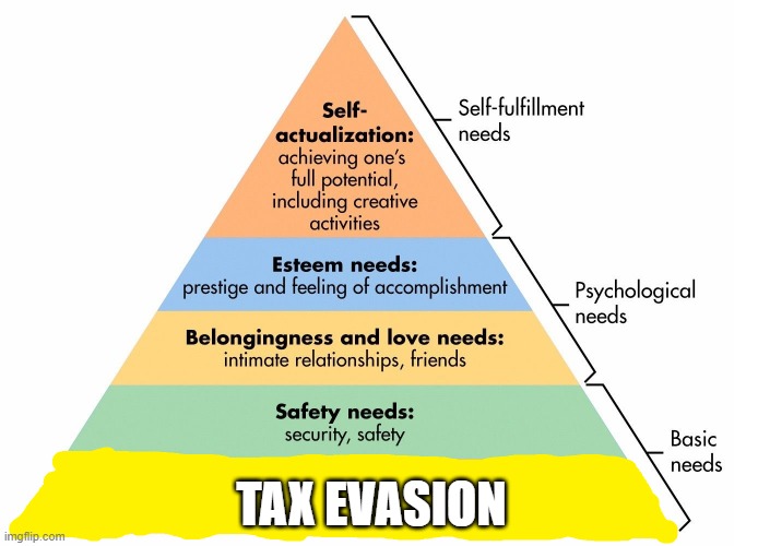 IRS.exe | TAX EVASION | image tagged in taxes,tax evasion,irs,maslow,triangle | made w/ Imgflip meme maker