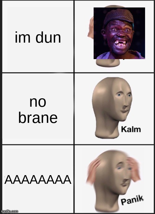 man mentle | im dun; no brane; AAAAAAAA | image tagged in memes,panik kalm panik | made w/ Imgflip meme maker