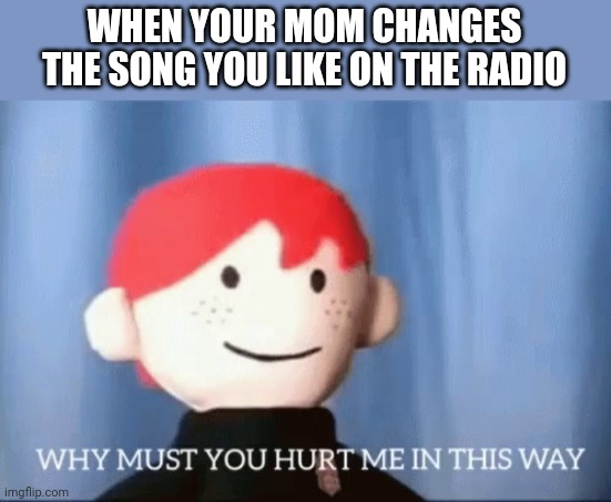why must you hurt me in this way | WHEN YOUR MOM CHANGES THE SONG YOU LIKE ON THE RADIO | image tagged in why must you hurt me in this way,tomato | made w/ Imgflip meme maker