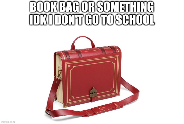 clever title | BOOK BAG OR SOMETHING IDK I DON'T GO TO SCHOOL | image tagged in book bag | made w/ Imgflip meme maker
