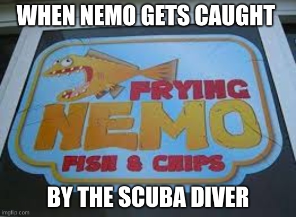 Disney pictures's what if | WHEN NEMO GETS CAUGHT; BY THE SCUBA DIVER | image tagged in fish | made w/ Imgflip meme maker