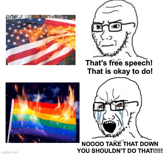 Hypocrite Neckbeard | That’s free speech!  That is okay to do! NOOOO TAKE THAT DOWN YOU SHOULDN’T DO THAT!!!!! | image tagged in hypocrite neckbeard | made w/ Imgflip meme maker