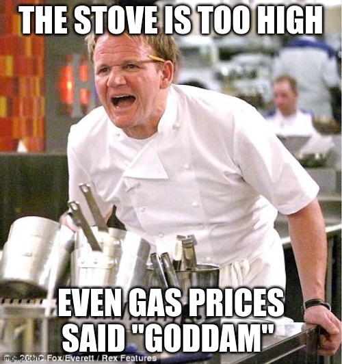 Chef Gordon Ramsay | THE STOVE IS TOO HIGH; EVEN GAS PRICES SAID "GODDAM" | image tagged in memes,chef gordon ramsay | made w/ Imgflip meme maker