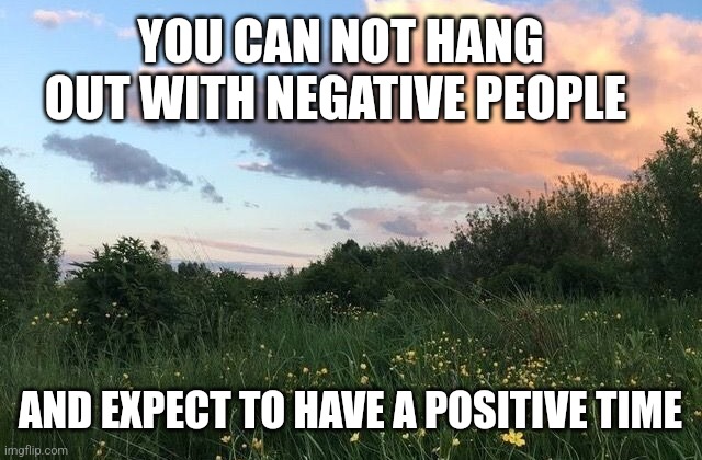 YOU CAN NOT HANG OUT WITH NEGATIVE PEOPLE; AND EXPECT TO HAVE A POSITIVE TIME | image tagged in funny memes | made w/ Imgflip meme maker