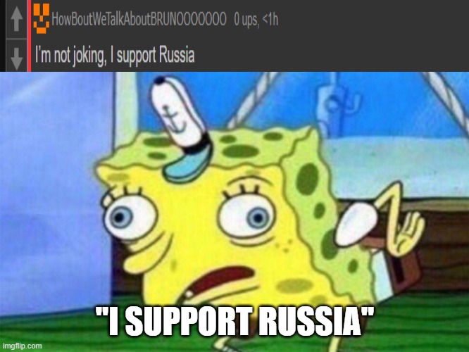 Bruh. Should we raid him or smth? | "I SUPPORT RUSSIA" | image tagged in spongebob stupid | made w/ Imgflip meme maker