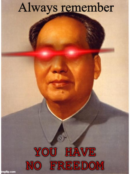 chairman mao | Always remember; YOU HAVE NO FREEDOM | image tagged in chairman mao | made w/ Imgflip meme maker
