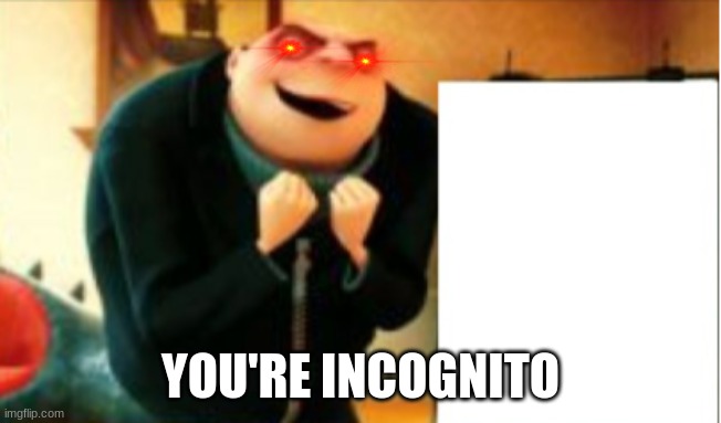 Gru success | YOU'RE INCOGNITO | image tagged in gru success | made w/ Imgflip meme maker