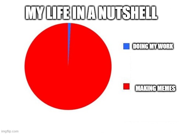 circle graph | MY LIFE IN A NUTSHELL; DOING MY WORK; MAKING MEMES | image tagged in circle graph | made w/ Imgflip meme maker