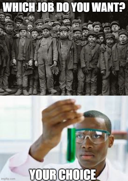 WHICH JOB DO YOU WANT? YOUR CHOICE | image tagged in child labor,finally | made w/ Imgflip meme maker