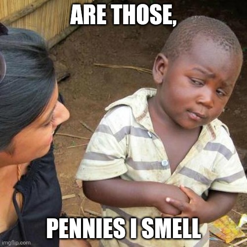 Third World Skeptical Kid | ARE THOSE, PENNIES I SMELL | image tagged in memes,third world skeptical kid | made w/ Imgflip meme maker