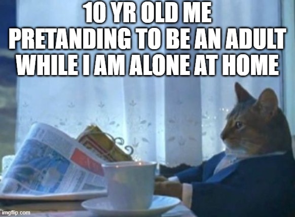 I Should Buy A Boat Cat | 10 YR OLD ME PRETANDING TO BE AN ADULT WHILE I AM ALONE AT HOME | image tagged in memes,i should buy a boat cat | made w/ Imgflip meme maker