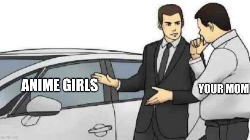 When your mom finds out about anime- | ANIME GIRLS; YOUR MOM | image tagged in memes,car salesman slaps roof of car | made w/ Imgflip meme maker