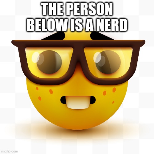 Nerd emoji | THE PERSON BELOW IS A NERD | image tagged in nerd emoji | made w/ Imgflip meme maker
