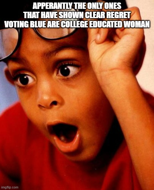 Woman, you know what you must do (also by College educated I mean they were in College and passed/ in it with degree) | APPERANTLY THE ONLY ONES THAT HAVE SHOWN CLEAR REGRET VOTING BLUE ARE COLLEGE EDUCATED WOMAN | image tagged in wow | made w/ Imgflip meme maker