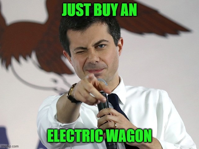 Mayor Pete Pointing | JUST BUY AN ELECTRIC WAGON | image tagged in mayor pete pointing | made w/ Imgflip meme maker